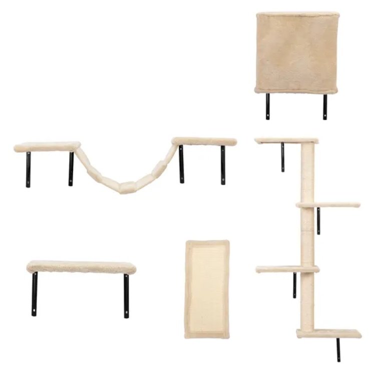 Wall-Mounted Cat Climber Set (5-Piece) – Floating Cat Shelves & Perches with Scratching Posts | Modern Cat Activity Tree - Image 4