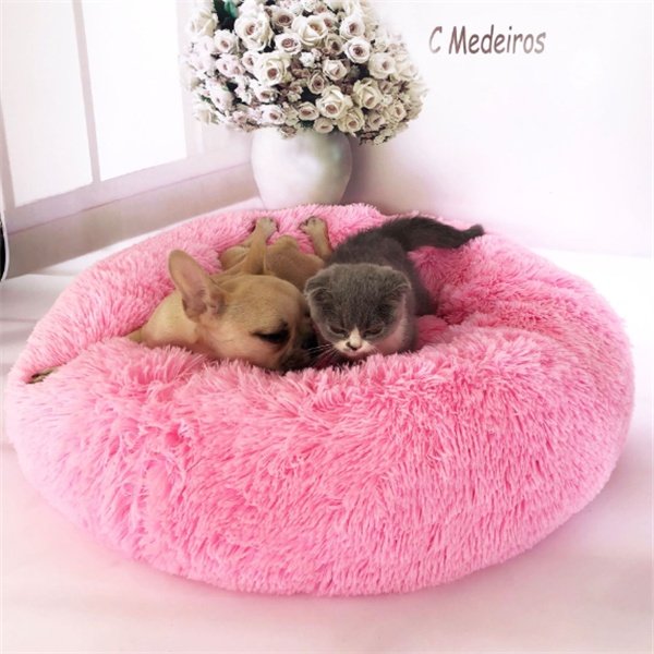 ️ Round Long Hairy Cat Mattress – Soft Plush Autumn/Winter Nest Pad for Cats & Dogs